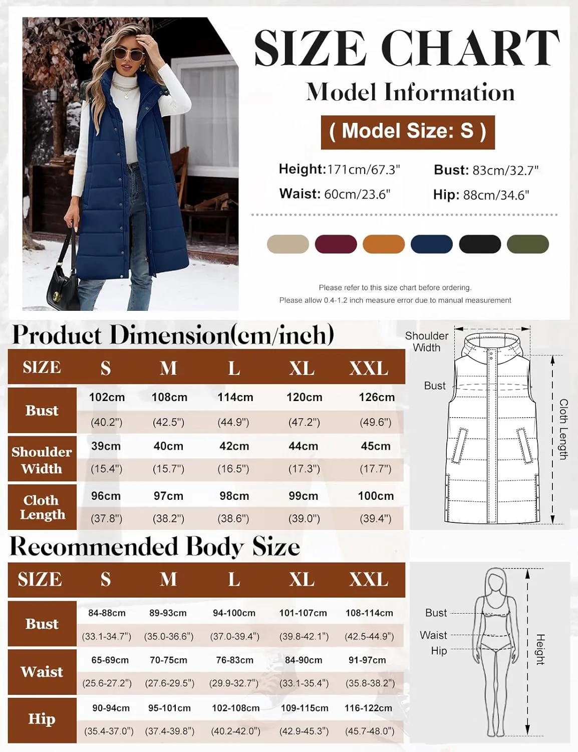 Yusongirl Long Puffer Vest Women Quilted Down Jackets Sleeveless Puffy Vest Zip Up Winter Coats Fall Vests Outerwear