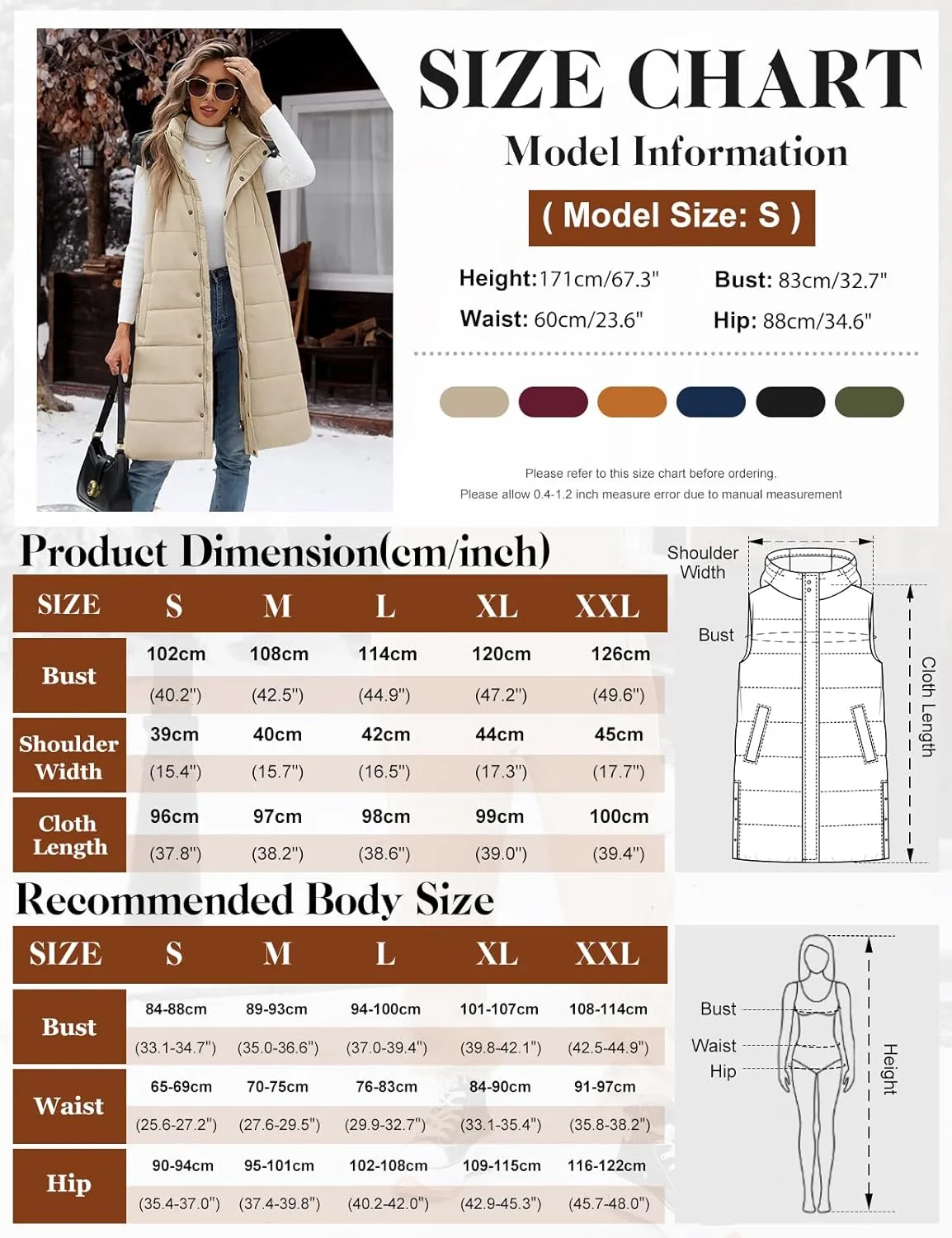 Yusongirl Long Puffer Vest Women Quilted Down Jackets Sleeveless Puffy Vest Zip Up Winter Coats Fall Vests Outerwear