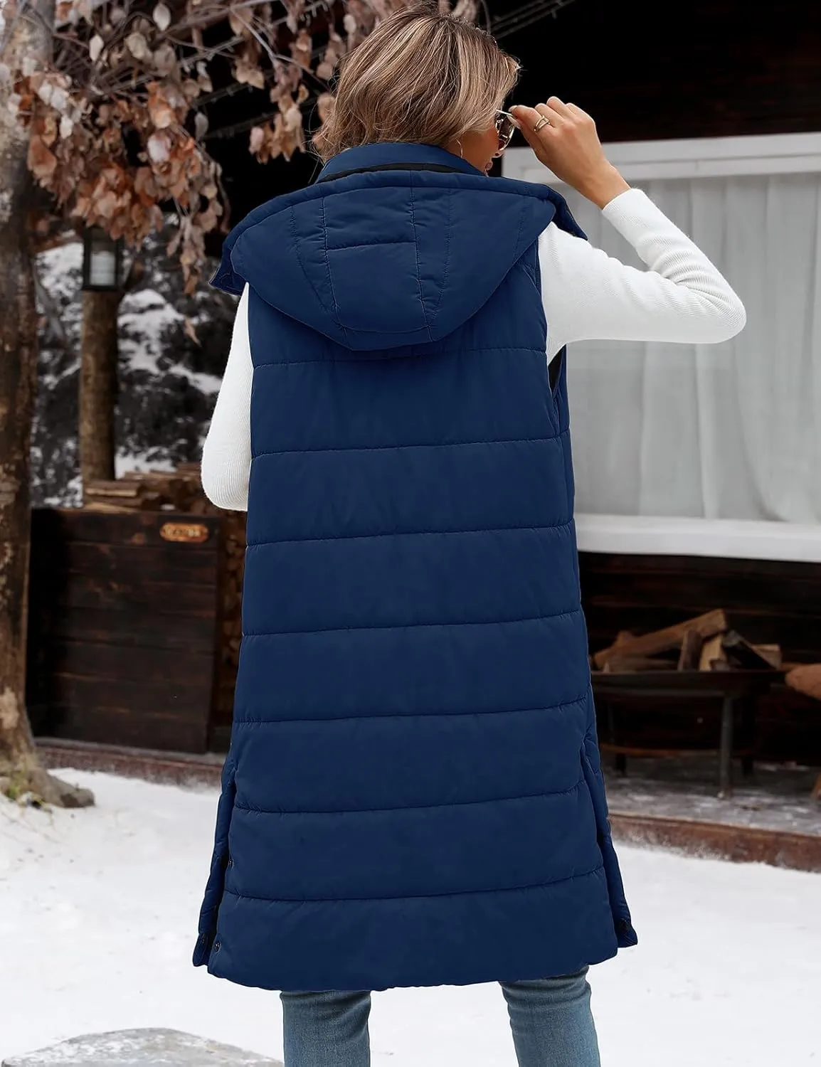 Yusongirl Long Puffer Vest Women Quilted Down Jackets Sleeveless Puffy Vest Zip Up Winter Coats Fall Vests Outerwear