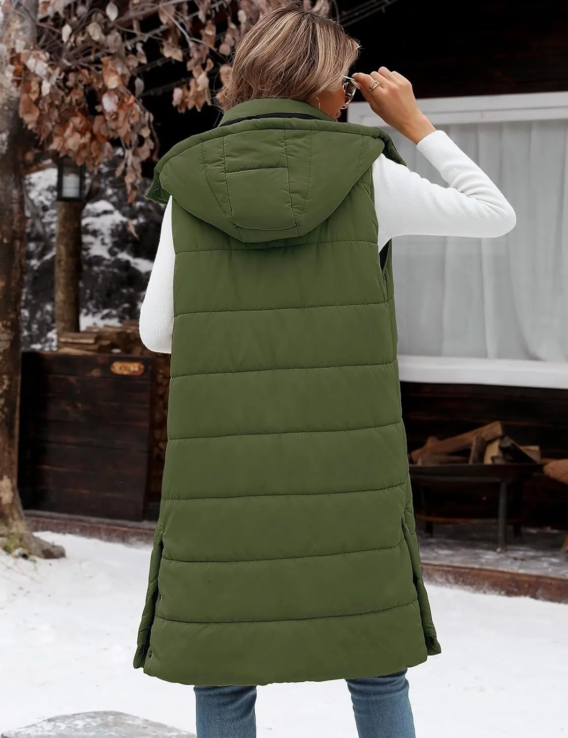 Yusongirl Long Puffer Vest Women Quilted Down Jackets Sleeveless Puffy Vest Zip Up Winter Coats Fall Vests Outerwear
