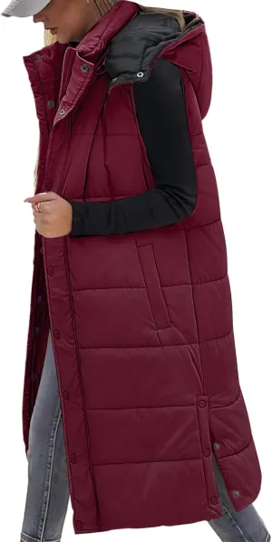 Yusongirl Long Puffer Vest Women Quilted Down Jackets Sleeveless Puffy Vest Zip Up Winter Coats Fall Vests Outerwear