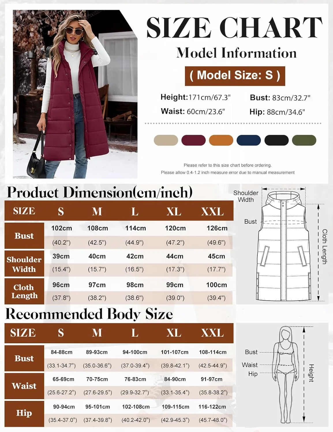 Yusongirl Long Puffer Vest Women Quilted Down Jackets Sleeveless Puffy Vest Zip Up Winter Coats Fall Vests Outerwear