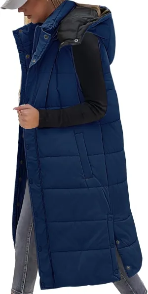 Yusongirl Long Puffer Vest Women Quilted Down Jackets Sleeveless Puffy Vest Zip Up Winter Coats Fall Vests Outerwear