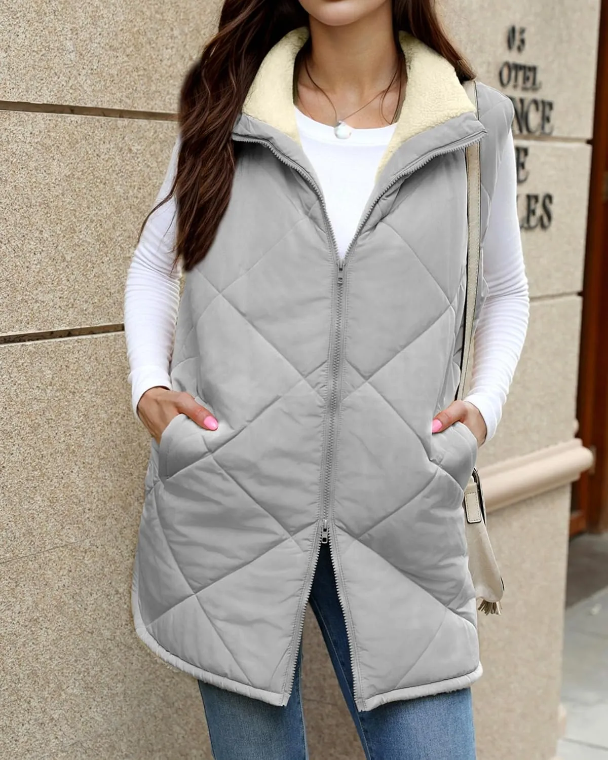 Zeagoo Womens 2025 Reversible Vest Sleeveless Fleece Jacket Double Zip Up Long Warm Winter Coat Outerwear with Pockets