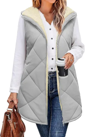 Zeagoo Womens 2025 Reversible Vest Sleeveless Fleece Jacket Double Zip Up Long Warm Winter Coat Outerwear with Pockets