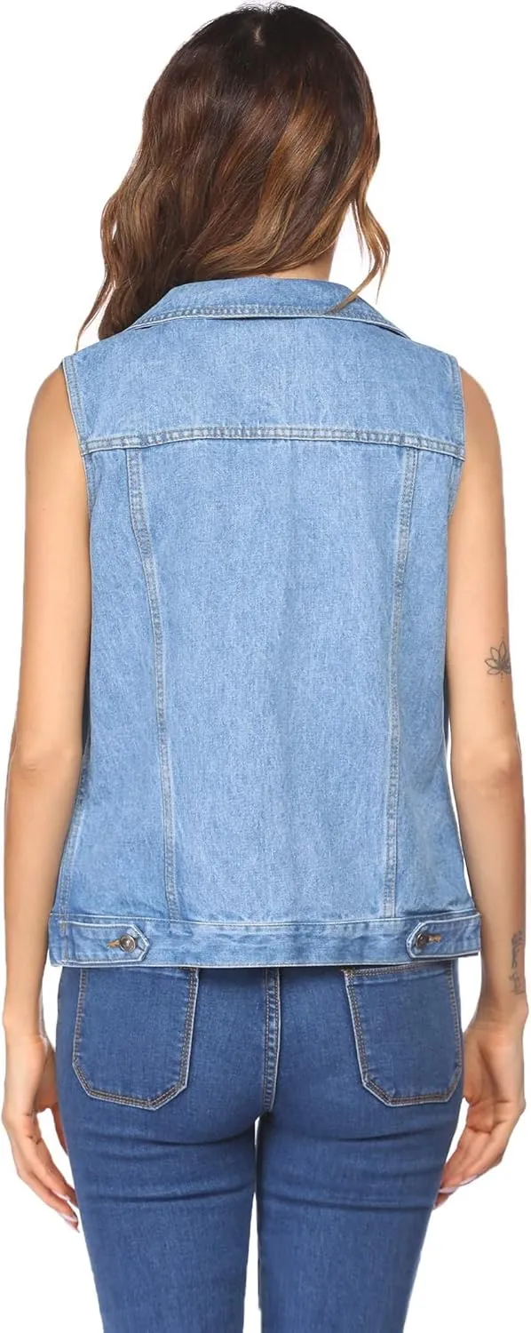 Zeagoo Women's Denim Vest Jean Vest Casual Sleeveless Jacket With Flap Pockets