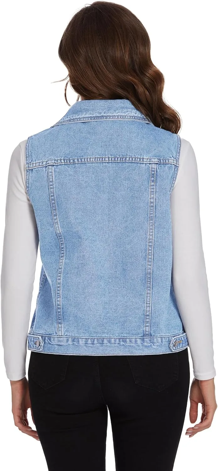 Zeagoo Women's Denim Vest Jean Vest Casual Sleeveless Jacket With Flap Pockets