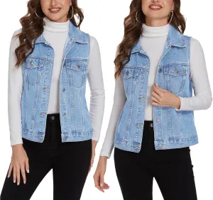 Zeagoo Women's Denim Vest Jean Vest Casual Sleeveless Jacket With Flap Pockets