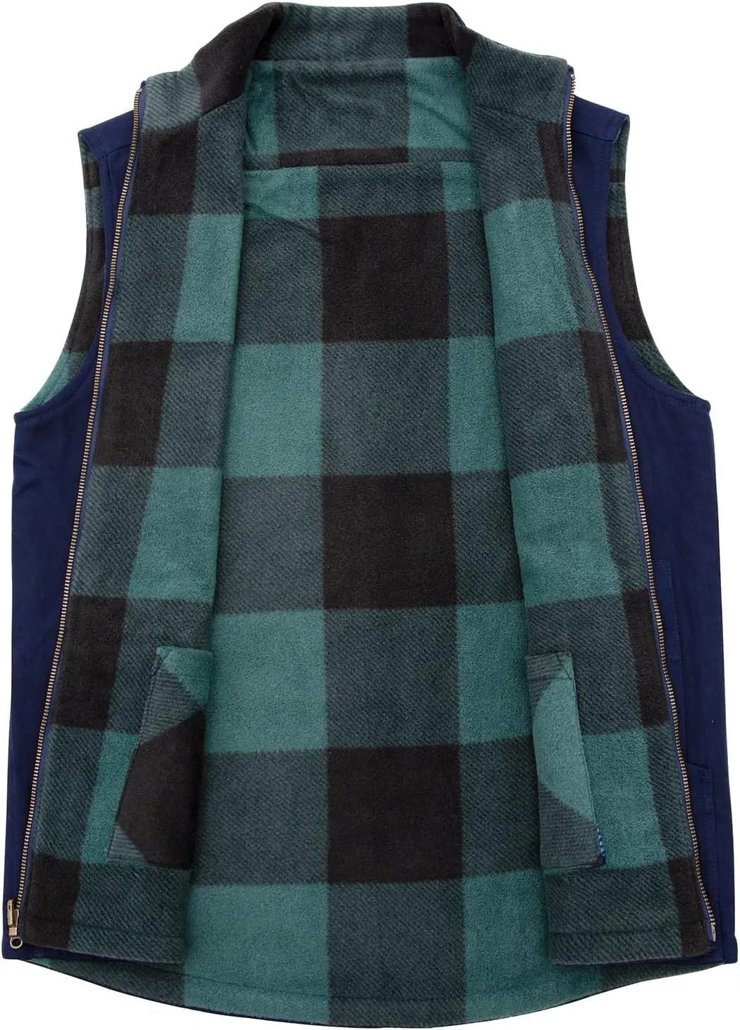 ZENTHACE Men's Reversible Casual Vest Flannel Fleece Lined Outdoor Work Safari Fishing Travel Vest Jacket