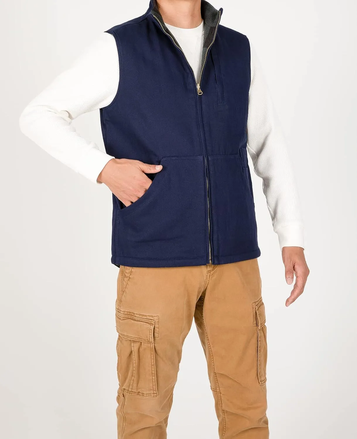 ZENTHACE Men's Reversible Casual Vest Flannel Fleece Lined Outdoor Work Safari Fishing Travel Vest Jacket