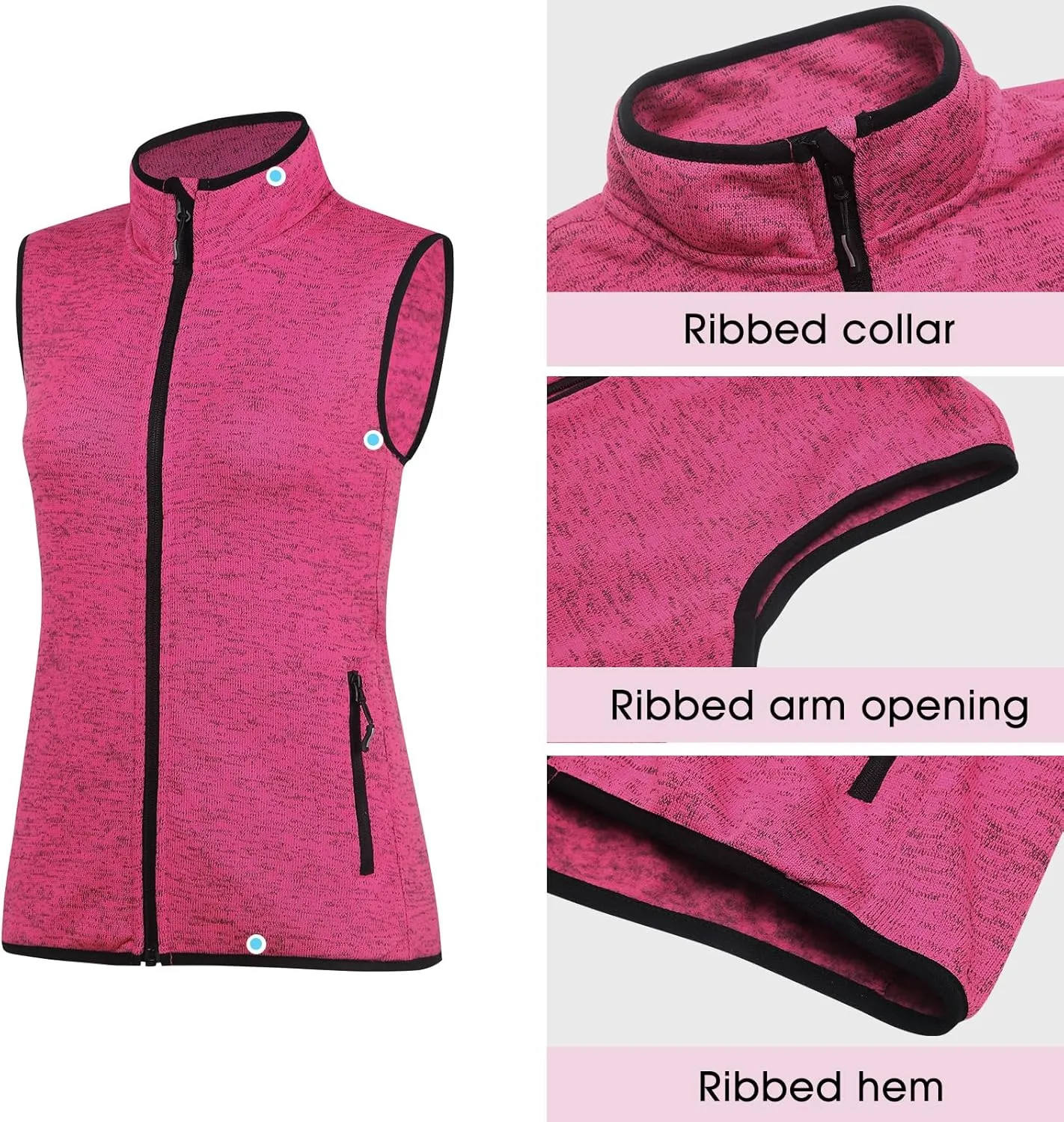 Zip Up Womens Vest with Zipper Pockets Athletic Sweater Fleece Vest Sleeveless Sweater Jacket